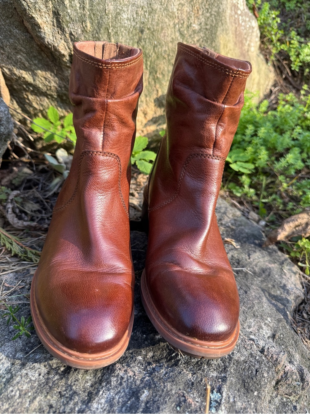 TIMBERLAND Sutherlin Bay Mid Back Zip Brown Leather Slouch Ankle Boots